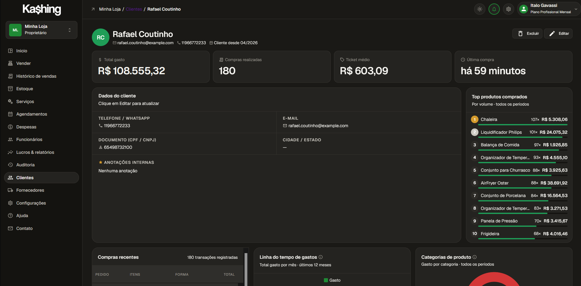 Tela de Clientes do Kashing